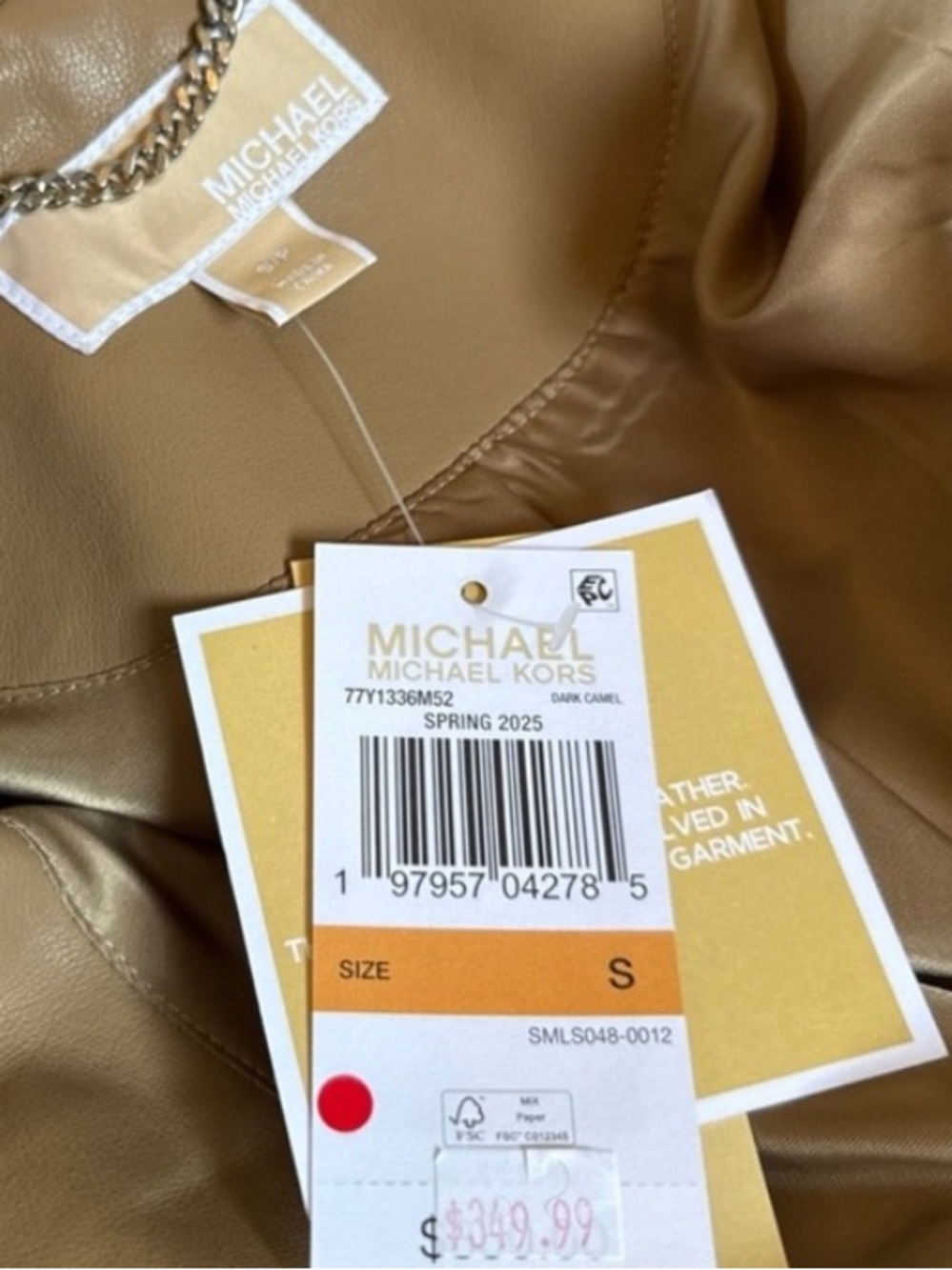 NWT - Michael Kors Tan Genuine Leather Moto Jacket - Picture 5 of 5